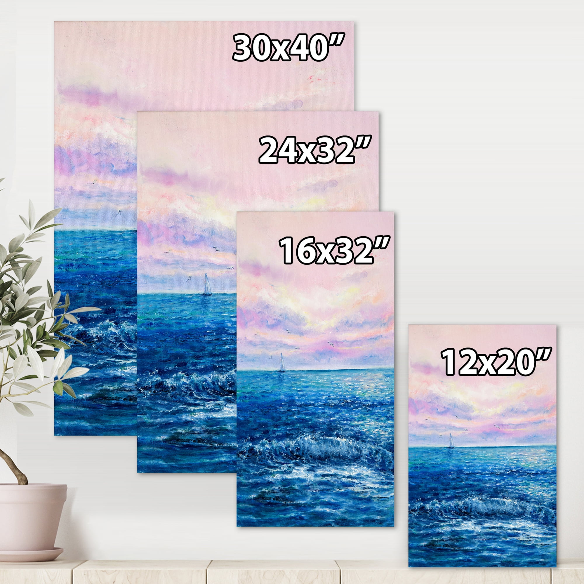 Designart ' Sunrise Glow On The Ocean Waves II ' Nautical & Coastal Canvas Wall Art Print