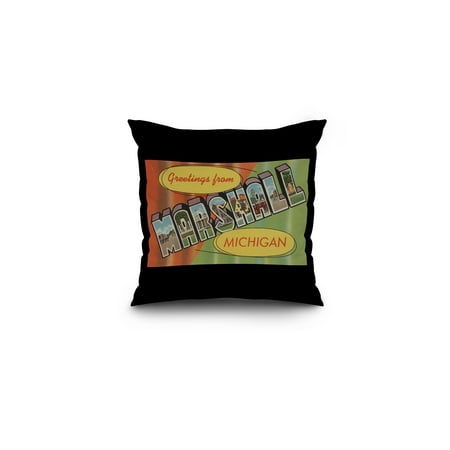 - Marshall, Michigan - Large Letter Scenes (16x16 Spun Polyester Pillow, Black Border)