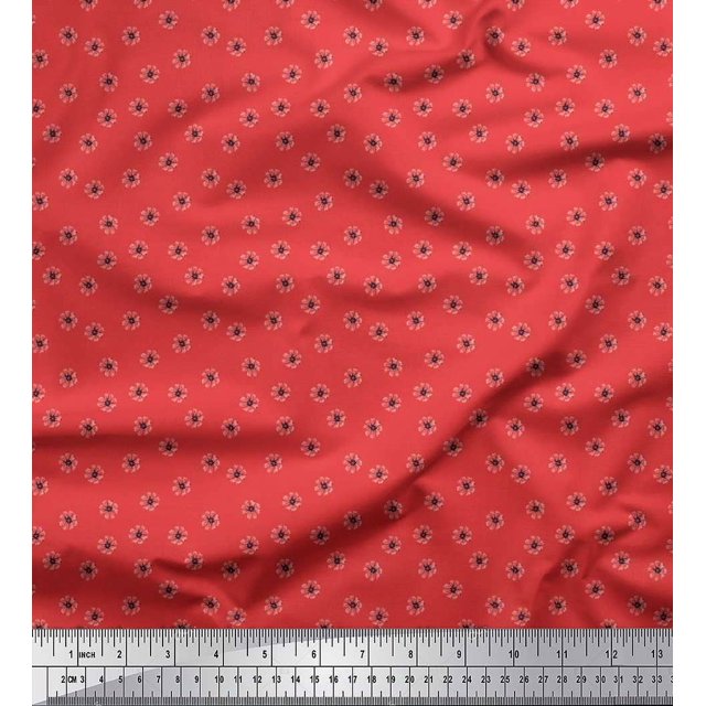 Soimoi polyester Crepe Fabric Cosmos Floral Printed Craft Fabric by the Yard 42 Inch Wide