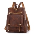 thumbnail image 2 of Kcodviy Ladies Solid Color Leather School Backpack Large Capacity Double Zipper Hiking Backpack Casual Backpack, 2 of 9