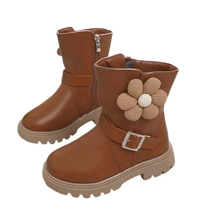 

Mikilon Girls Ankle Boots Size 26-36 Solid Color Soft Sole Faux-Leather Boots Winter Versatile Warm Middle Tube Boots
