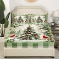 thumbnail image 2 of YST Christmas Holiday Fitted Sheet Full,Xmas Tree Bed Sheets Winter Christmas Red Cardinal Bedding Set For Kids Adults,Green Checkered Grids Sheets Christmas Home Decor, 2 of 4