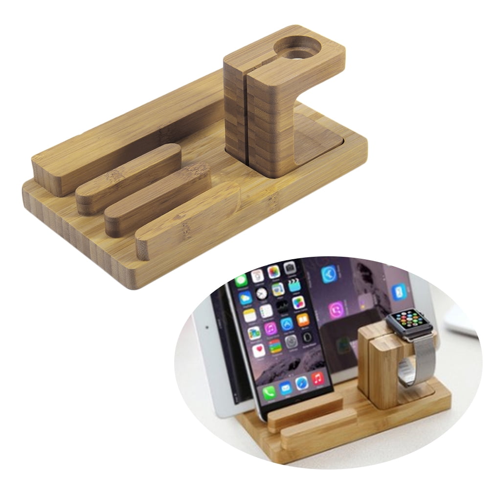 Bamboo Charging Station & Multi Device Organizer, Large Capacity