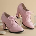 thumbnail image 2 of SACFOF Women's Chunky High Heel Oxford Pump Lace Up Wingtip Perforated Platform Vintage Brogues Dress Shoes, 2 of 6