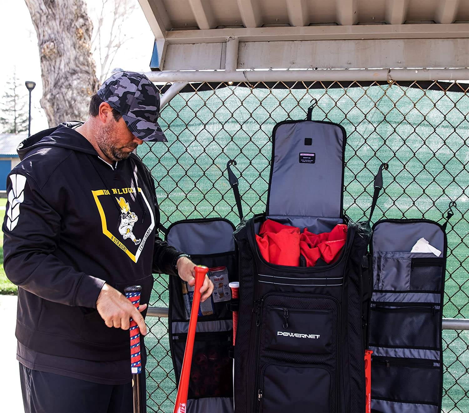 PowerNet All Gear Transporter Baseball Travel Bag, Rolling Duffle Bag with Wheels & Handle for Baseball Accessories, Catchers Gear & Bats, Main Pocket Fits Four 7x7 Nets