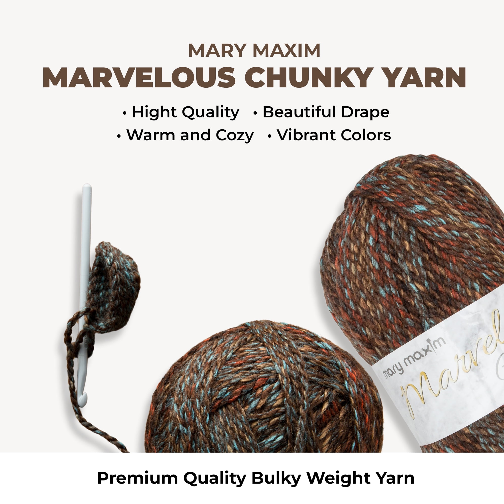 Mary Maxim Marvelous Chunky Yarn 5 Weight Bulky Yarn Acrylic, 270 Yards Chocolate Mint
