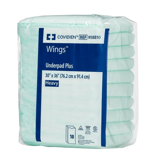Wings Underpad 30 X 36 Inch Disposable Fluff / Polymer Heavy Absorbency, 958B10 - Pack of 10