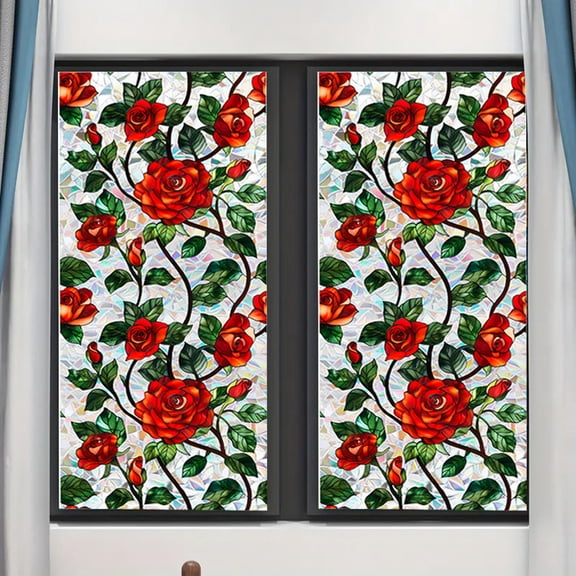 Stunning Wall Stickers Rainbow Floral Static Cling Window Film for Glass Doors Removable Decals No Privacy Stickers with Botanical Designs
