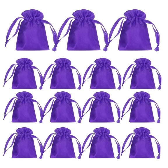 15pcs Dark Purple Satin Gift Bags with Drawstring, 4.7" x 3.5" Party Favor Bags Wedding Favor Bags for Wedding Birthday