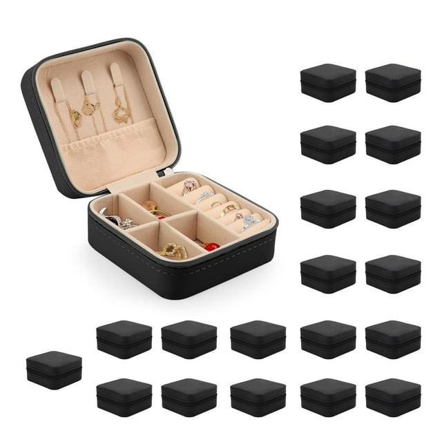 Organizador de Joyero Pequeño, Caja de Viaje para Mujeres de 20 Piezas, Estuche Portátil de PU para Anillos, Pendientes y Collares(Negro)