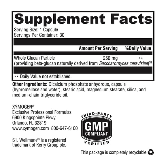 XYMOGEN ImmunotiX 250 - 250 mg of Wellmune Beta-Glucan for Daily Immune Support - Vegetarian, Non-GMO & gluten-free - 30 Capsules