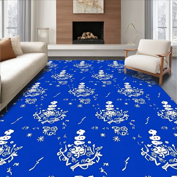 ODIKA 4'x6' Machine Washable Non-Slip Area Rug, Magical Winter Enchantment Spectacular Adornment High Traffic Rug, Blue, 507637