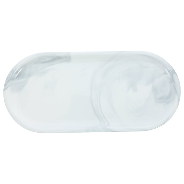 CIMAXIC 1pc Marble Grain Ceramic Storage Plate Bathroom Storage Plate for Home (White),9.84"X4.72"X0.71"