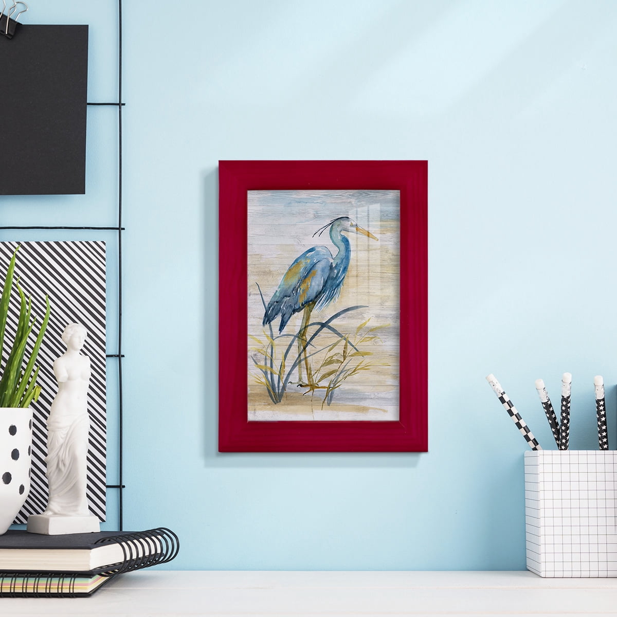 Blue Heron I -Framed Print w/glass-Cherry Red