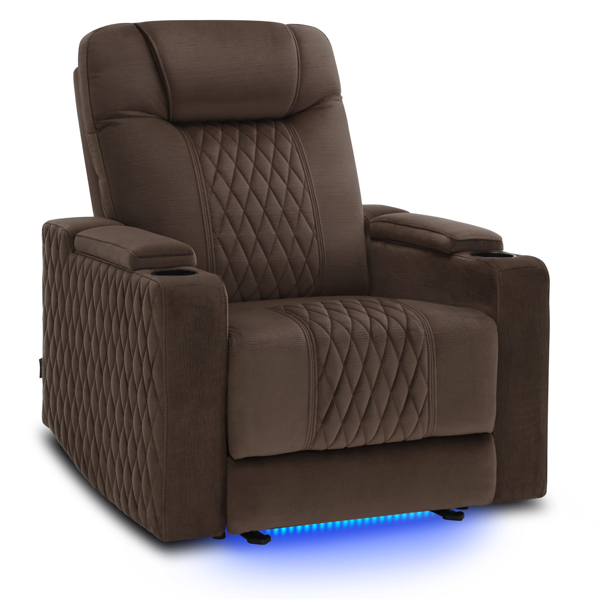 MCombo Power Recliner Chair with Power Headrest, LED Light, Armrest Storage for Living Room & Home Theater, Velvet, Brown