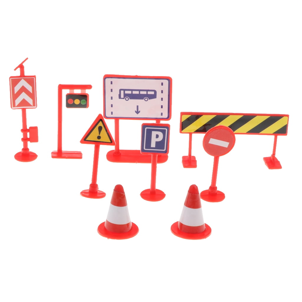 9 Pieces Street Signs Play Toy Traffic Signs Play Set for Children Play 