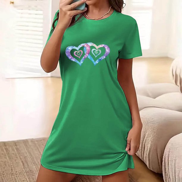 Camisón corto de mujer, vestido de largo medio con estampado de moda, camisón corto extragrande de mujer, camisón de manga corta con estampado de pecho a la moda, camisón de mujer