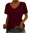 thumbnail image 2 of LADIGASU Women's V-Neck Short Sleeve Loose Solid Color T Shirt Tunic Summer Shirt Blouse, 2 of 6