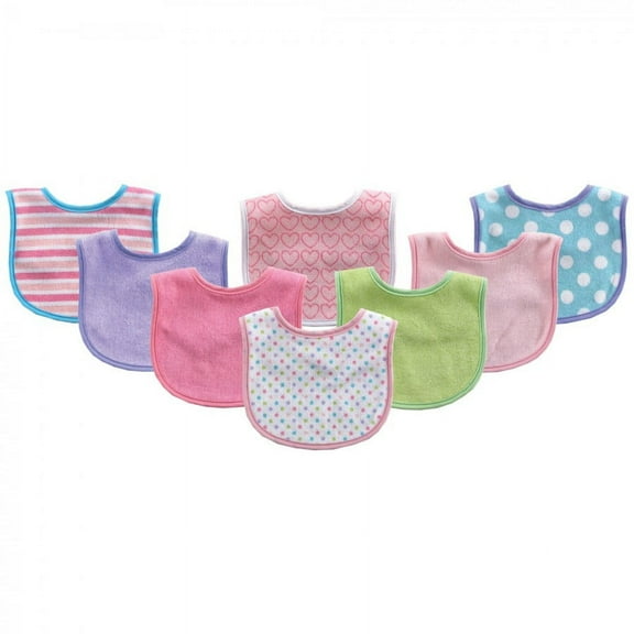 Luvable Friends Baby Girl Cotton Terry Bibs 8pk, Pink, One Size