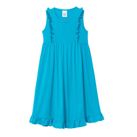 Made in USA Girls Soft Cotton Jersey Flutter Tank Dress | Turquoise