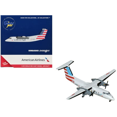 Bombardier Dash 8-100 Commercial Aircraft "American Airlines - American Eagle" (N808EX) Gray with Striped Tail 1/400 Diecast Model Airplane by GeminiJets