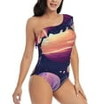 thumbnail image 3 of Uemuo Planet Pastel Galaxy Print Women's One Piece Swimsuit Asymmetrical Neck Bathing Suit One Shoulder Side Cutout Ruffle Swimwear-X-Large, 3 of 6