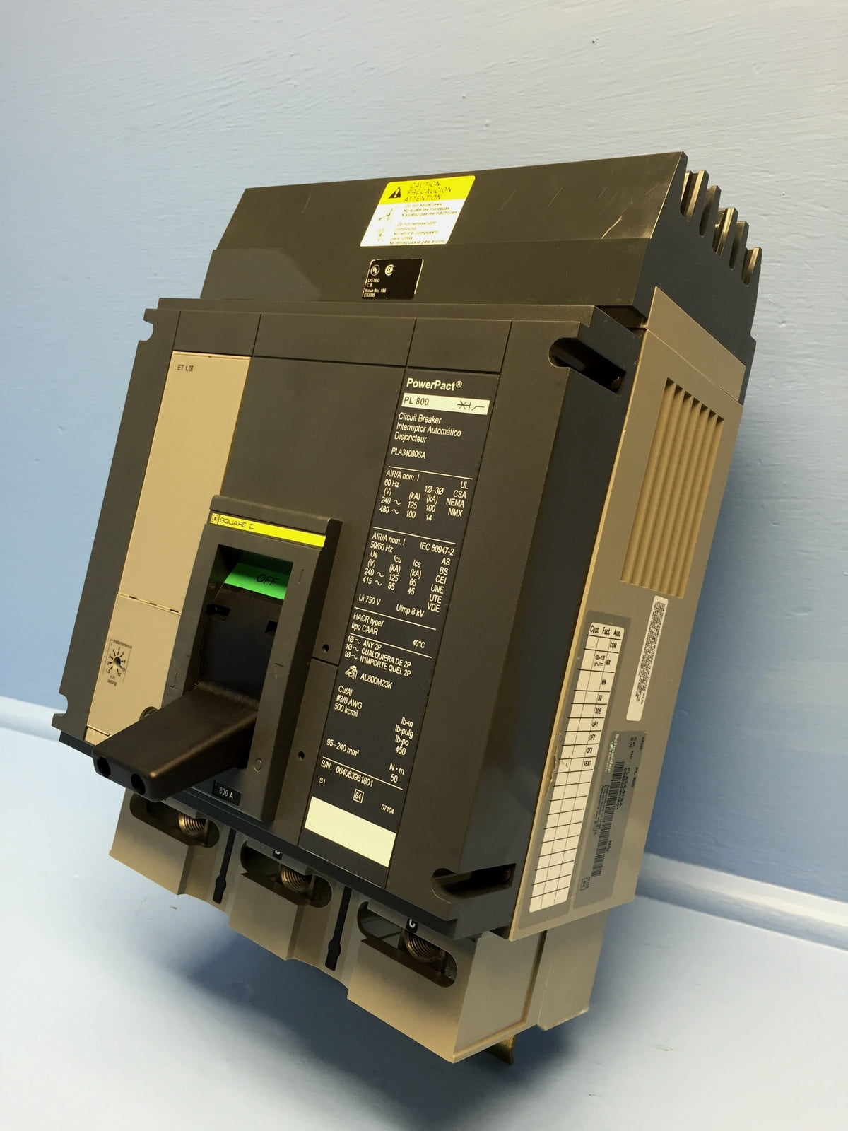 New Square D I-Line PL 800 PLA34080SA 800A PowerPact Circuit Breaker