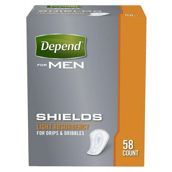 Depend Male Bladder Control Pads, Light Absorbency, 58 Count (One Size), 6-Pack – Discreet Cup‑Shaped Protection
