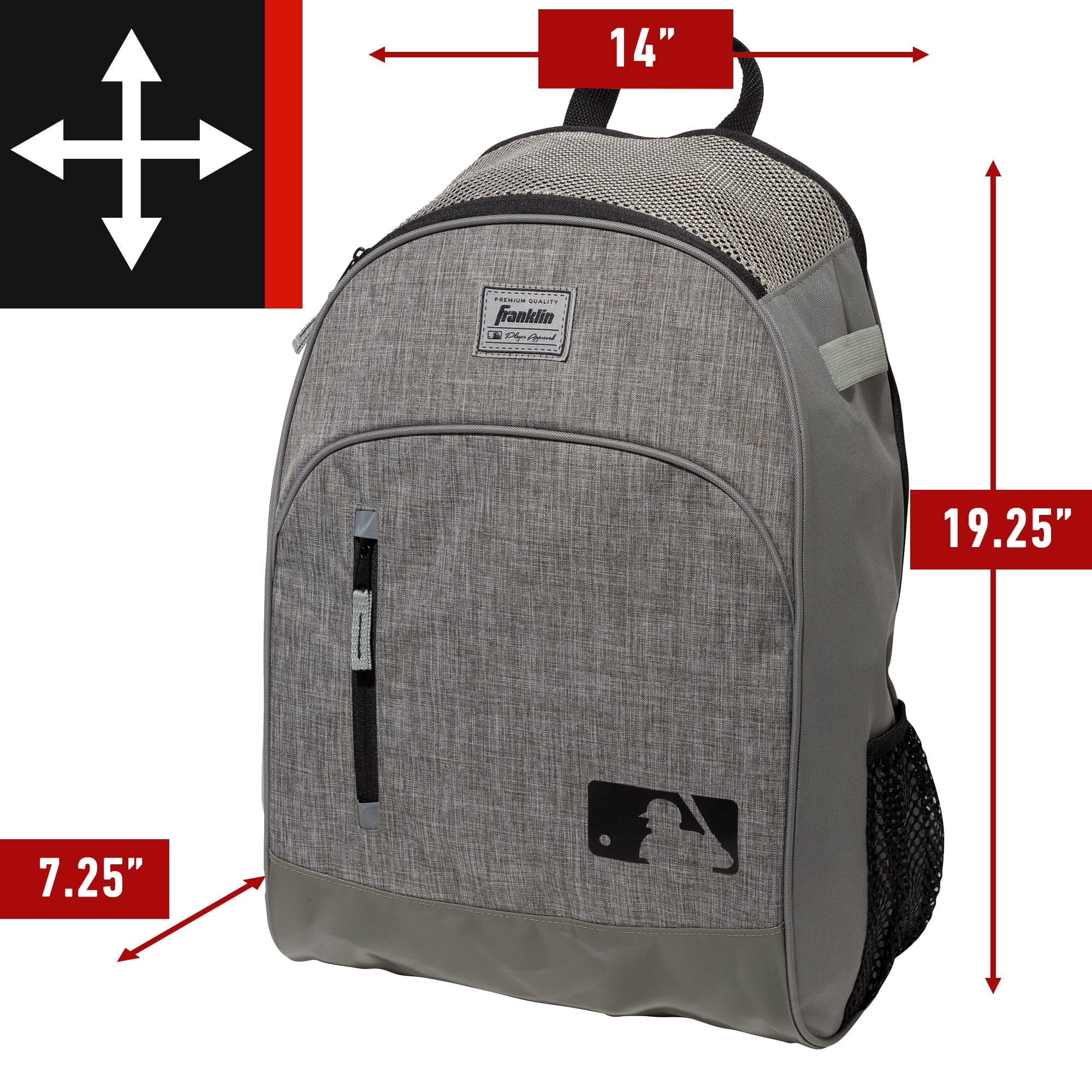 Franklin Sports MLB Youth Baseball Batpack Bag, Heather Gray