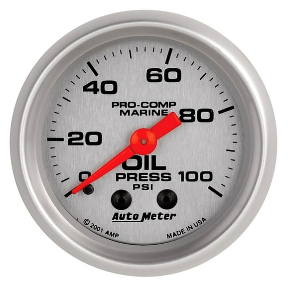 Auto Meter 200790-33 - Marine 2.06" Silver In-Dash Mount Mechanical Oil Pressure Gauge