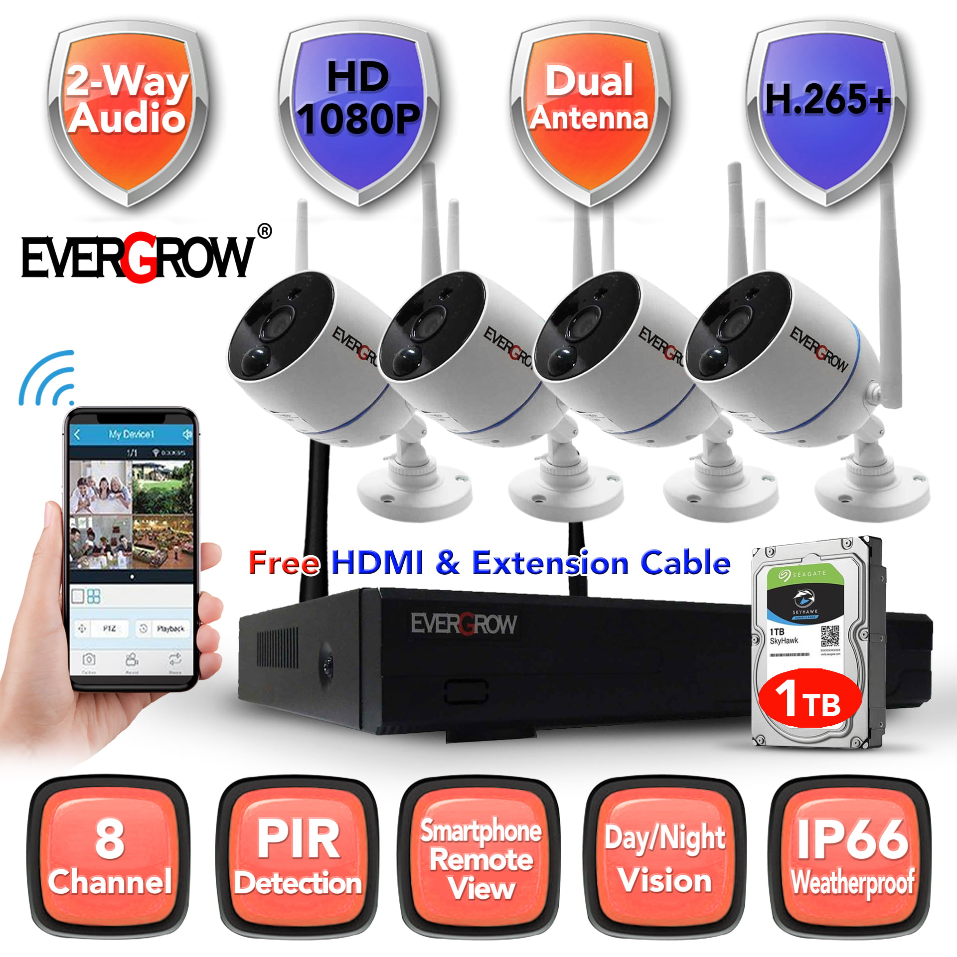 Range WIFI CCTV System HDMI NVR 4PCS 