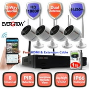 EverGrow 8CH 1080P Long Range WIFI CCTV HDMI NVR 4PCS 2.0 MP IR Outdoor P2P Home Wireless (NOT Battery Operated)IP Camera Security System Surveillance Kit   1TB Hard Drive Disk (CAM-WIFI-4CH-2MP-10)