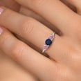 thumbnail image 4 of Gem Stone King 14K White Gold Blue Sapphire & Pink Lab Grown Diamond 3-Stone Engagement Ring | 1.10 Cttw | Round 5MM and 4MM | Three Stone Wedding Anniversary Promise Ring for Women (Size 6), 4 of 6