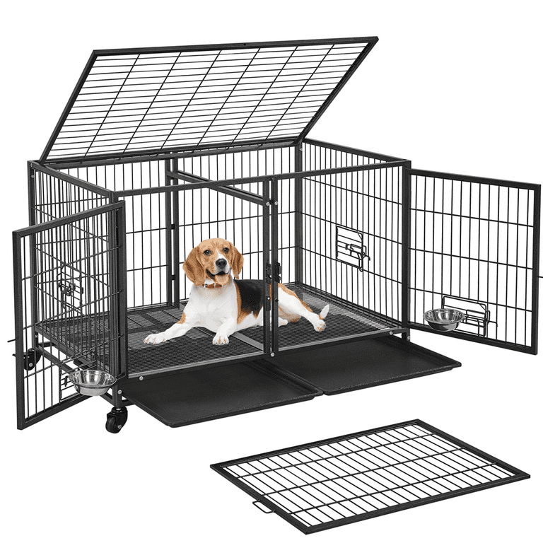 Alden Design 42.5 W Rolling Dog Crate with Removable Divider for Small Dogs Black Walmart