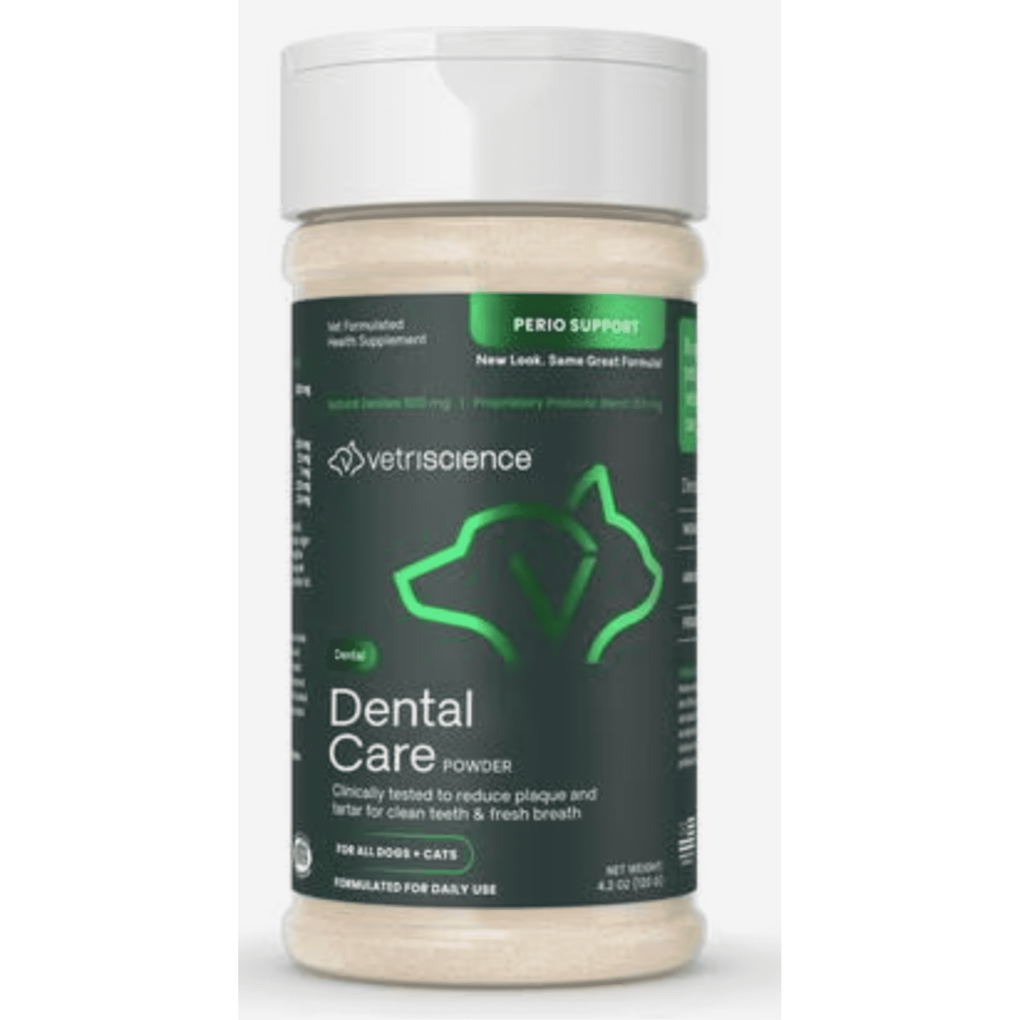 VetriScience Dental Care Powder Clinically Tested Breath & Plaque Control Supplement for Dogs & Cats, 4.2 oz bottle
