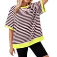 thumbnail image 2 of Conairie Cute T Shirts for Women Casual Stripe Loose Short Sleeve Crew Neck Shirts Fashion Elegant Breathable Basic Work Tee Vacation Clothes Purple M, 2 of 6