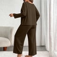 thumbnail image 7 of Hzzrkos Women Casual Plus Size Loose Solid Color Round Neck Long Sleeve Two Piece Wide Leg Loungewear Pajama Set, Soft Relaxed Sleepwear Outfit For Indoor Daily Rest Brown XXXL, 7 of 7