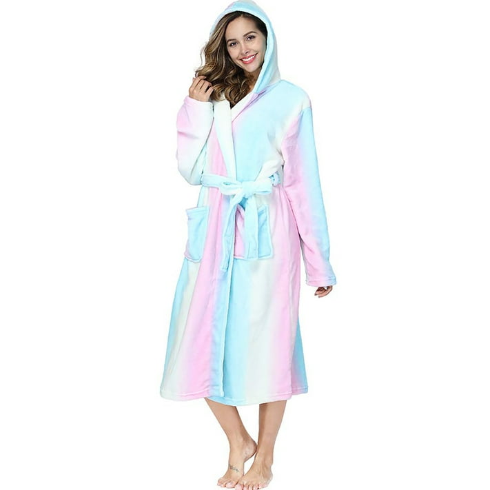 Fantaslook Womens Long Robes Plush Fleece Hooded Bathrobe with Pockets