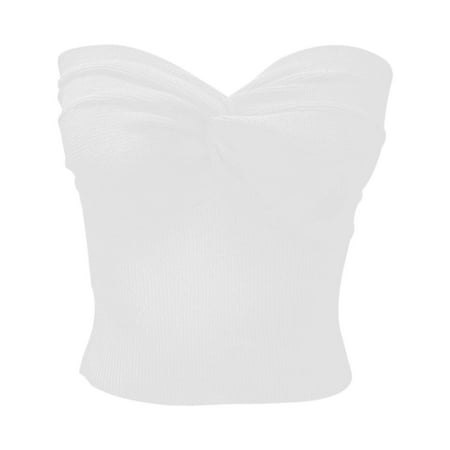 OJSFQUFP Women Undershirt White Elegant Strapless Solid Color Knit Top for Women Stretchable Tube Bandeau Bra Crop Tops for Casual Or Party Wear L