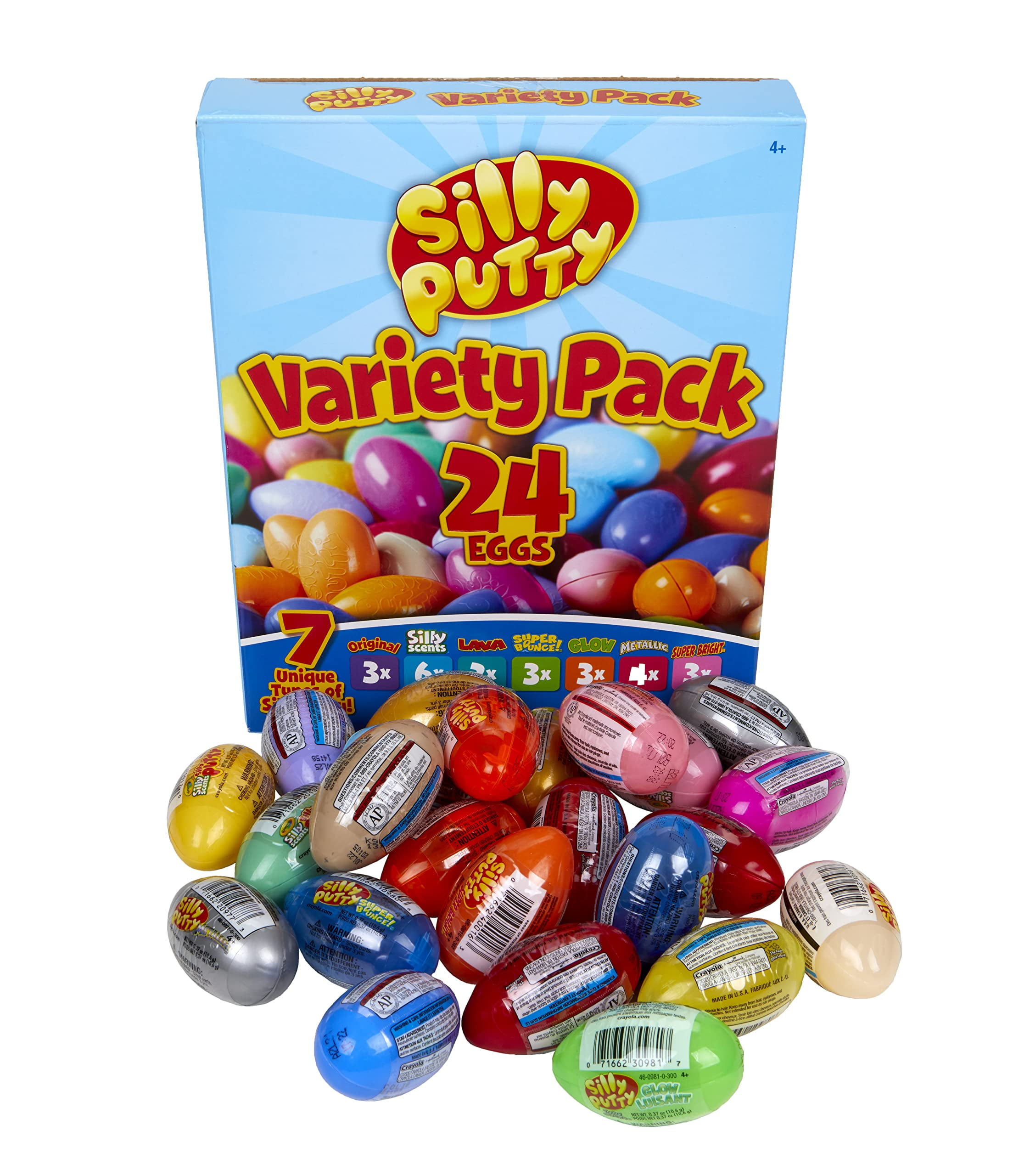 Crayola Silly Putty Unisex 7 Unique Types Stress Ball Variety Pack Multicolor (24 Piece)