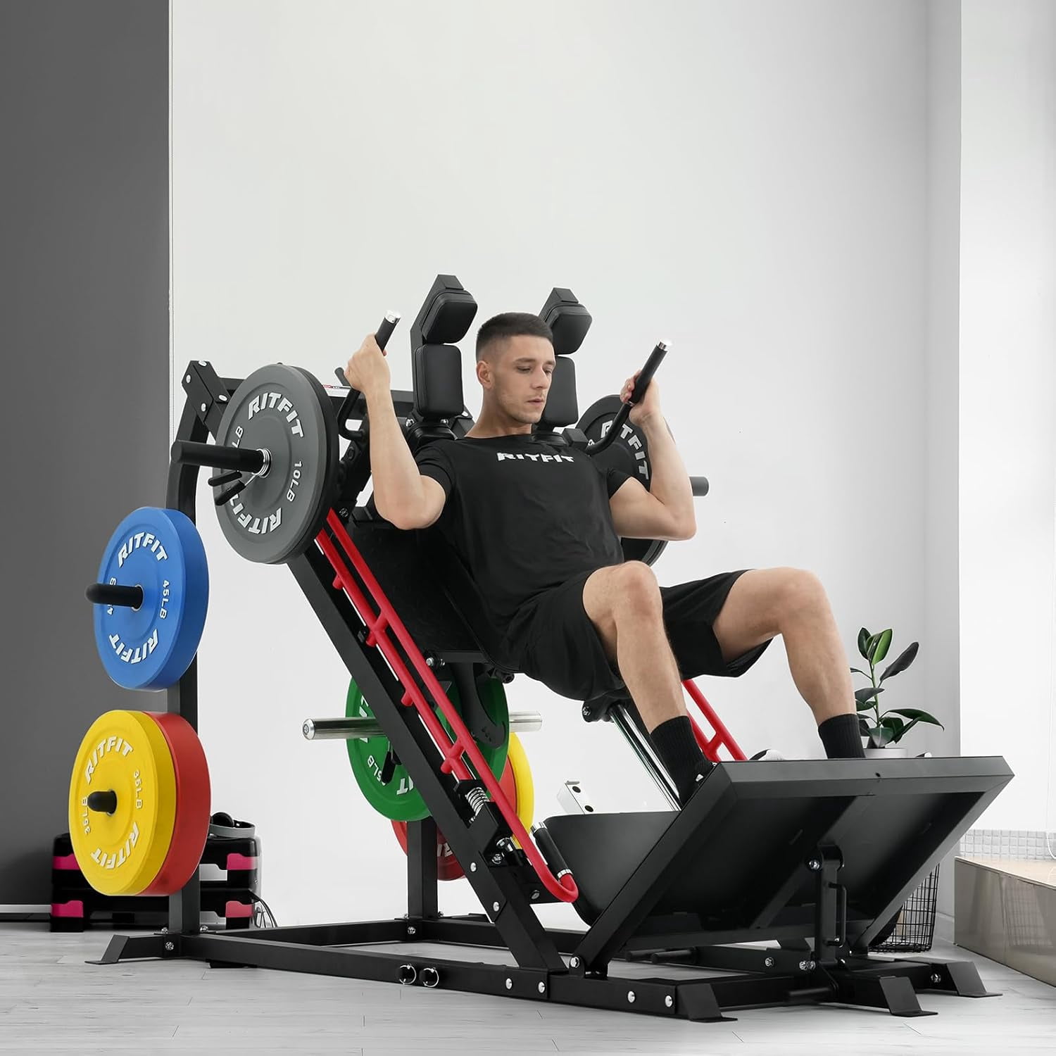 RitFit Gazelle Pro 3 in 1 Leg Press and Hack Squat Machine - High-Tensile Steel Leg Press Machine, 2000 lbs Capacity, Adjustable Angles, Hack Squat Machine with Weight Storage, for Home Gym (Red)