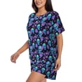 thumbnail image 2 of Balery purple flower blue Skull Pattern Womens Pajama Sets 2 Piece Soft Short Sleeve Top and Shorts Sleepwear Round Neck Pjs Lounge Set with Pockets-XX-Large, 2 of 7