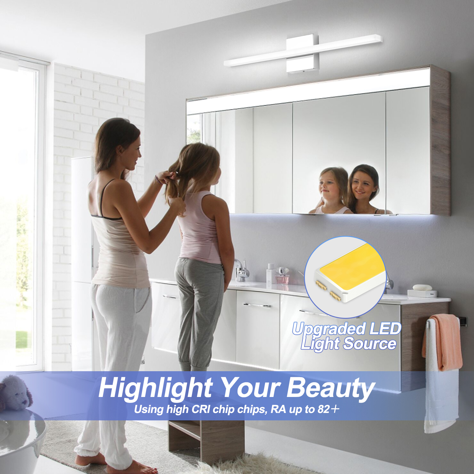Combuh LED Vanity Lights 24 Inch Bathroom Light Fixtures 14W IP44 Mirror  Lighting Indoor Wall Lamp Modern Cool White 6000K for Washroom