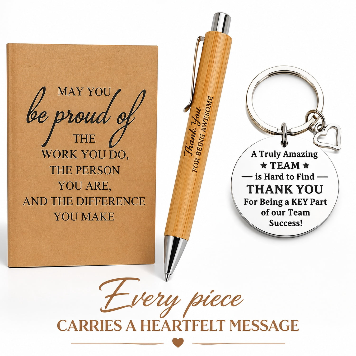 40 Pcs Employee Appreciation Gifts Bulk - Motivational Pocket Notebooks, Natural Bamboo Pens, Gratitude Keychains, Sheer Organza Bags - Team Gifts for Employees, Volunteers, Nurses, Teachers, Colleag