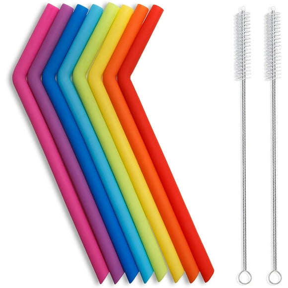 Qucyy Reusable Silicone Straws, Long Flexible Silicone Drinking Straws with Cleaning Brushes for 30 oz Tumblers /Yeti - 10 Pieces - BPA-Free - No Rubber Taste Multicolor 10 Piece Set
