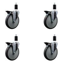 6 Inch Thermo Rubber Swivel 1-3/8 Inch Expanding Stem Caster Set with Brake