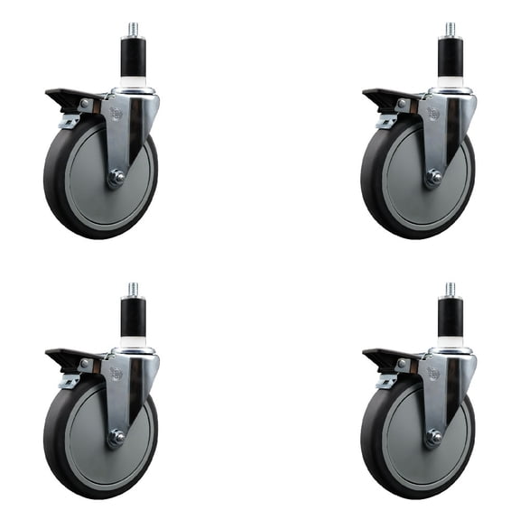 6 Inch Thermo Rubber Swivel 1-3/8 Inch Expanding Stem Caster Set with Brake