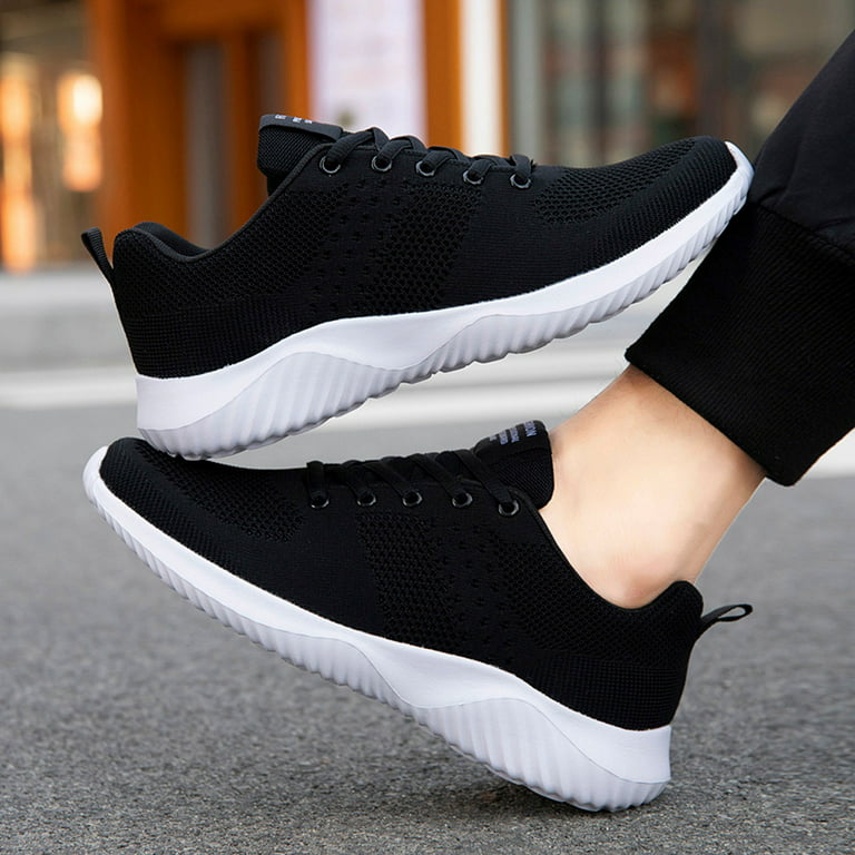 Sneakers Men Lace Mesh Soft Fashion Color Bottom Up Sport Shoes Casual  Breathable Solid Men's Sneakers Black 10.5