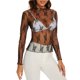 thumbnail image 1 of Top Corto De Malla Estampado de encaje Playa Cubrir Manga larga Mujeres Slim Fit Traje diario (Negro S) Cgtredaw Para estrenar, 1 of 1