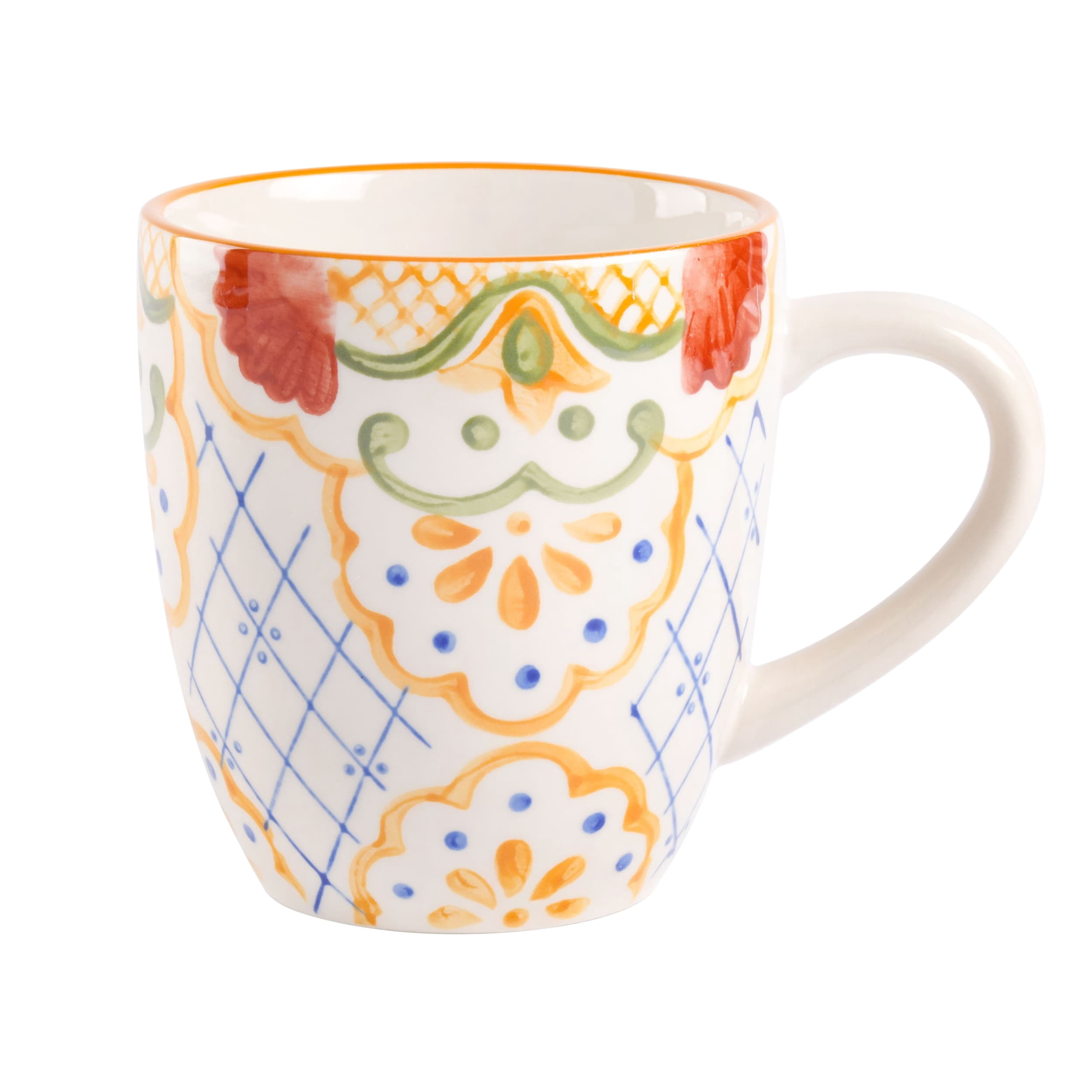 4 Piece 17.4 Ounce Hand Painted Stoneware Mug Set